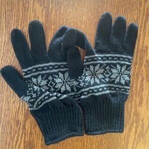 Fair Isle Gloves Adult Black Knit‎ Warm Stretch Winter Outdoor unbranded NWOT
